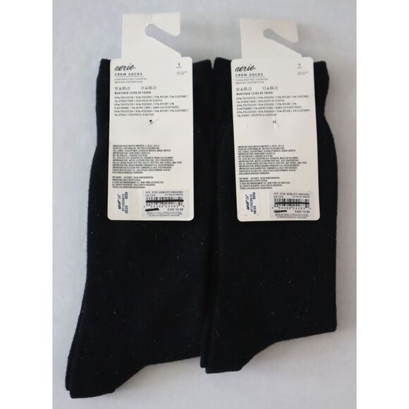 Aerie 8712629910 Women's Sz O/S Black Tonal Metallic Crew Socks - Picture 2 of 5